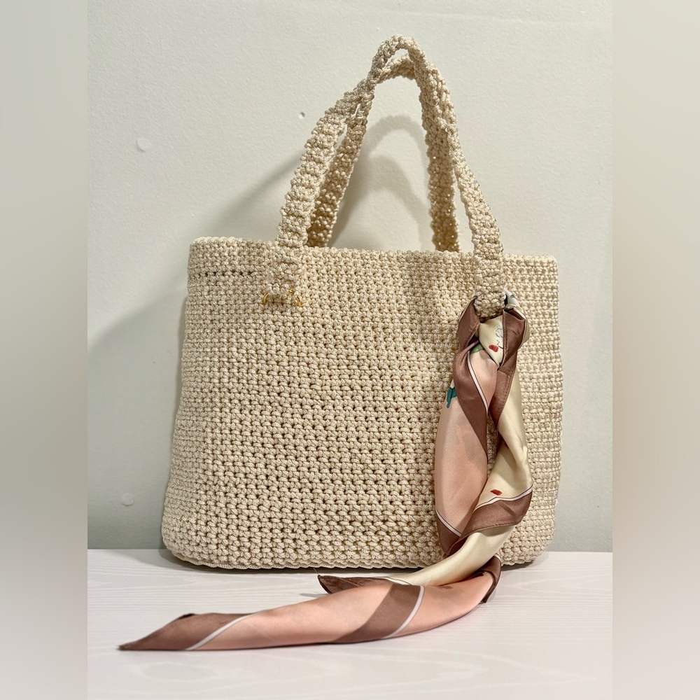 Elegant Cream Knit Tote Bag